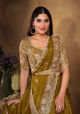 India Silk Mustard Yellow  Sarees Featuring A Blend Of Multiple Fabrics Offer A Perfect Balance Of Elegance